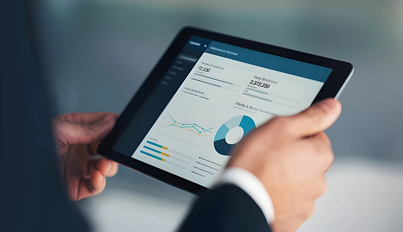 Tablet met een financieel dashboard met grafieken